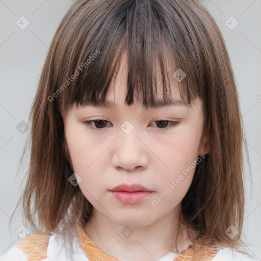 Neutral white child female with medium  brown hair and brown eyes