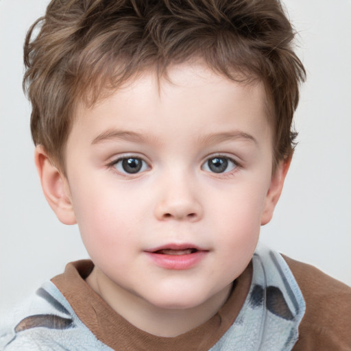 Neutral white child male with short  brown hair and grey eyes