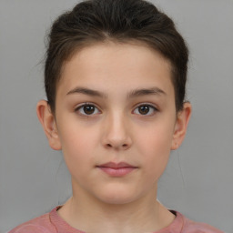 Neutral white young-adult female with short  brown hair and brown eyes