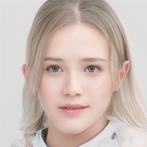 Neutral white child female with long  blond hair and blue eyes