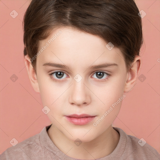 Neutral white child female with short  brown hair and brown eyes