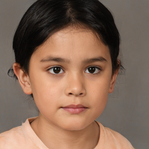 Neutral asian child female with medium  brown hair and brown eyes