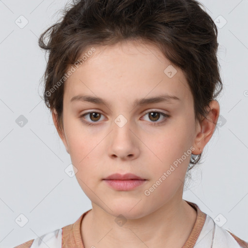 Neutral white child female with short  brown hair and brown eyes