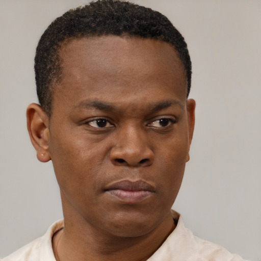 Neutral black young-adult male with short  brown hair and brown eyes