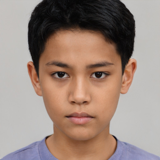 Neutral asian child male with short  black hair and brown eyes