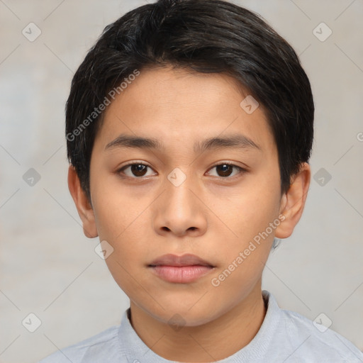 Neutral asian young-adult male with short  brown hair and brown eyes