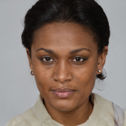 Neutral black young-adult female with short  brown hair and brown eyes