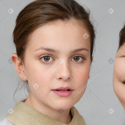 Neutral white child female with medium  brown hair and brown eyes