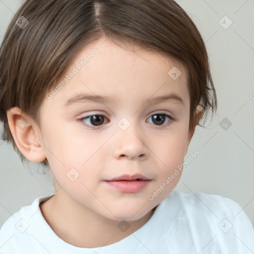 Neutral white child female with short  brown hair and brown eyes