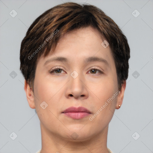 Neutral asian young-adult male with short  brown hair and brown eyes