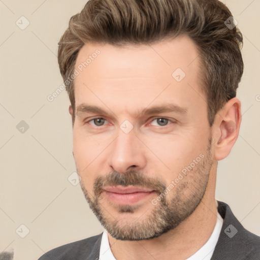 Neutral white adult male with short  brown hair and brown eyes