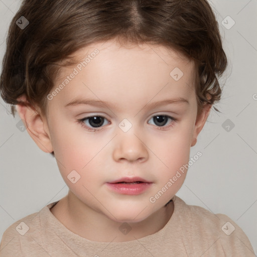 Neutral white child female with short  brown hair and brown eyes