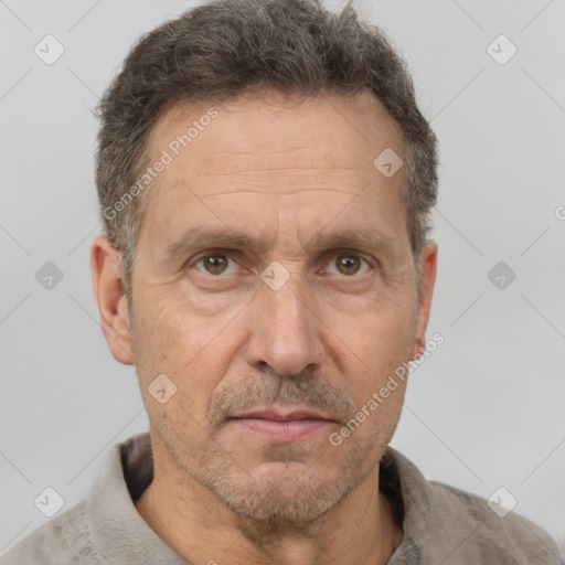 Neutral white adult male with short  brown hair and brown eyes