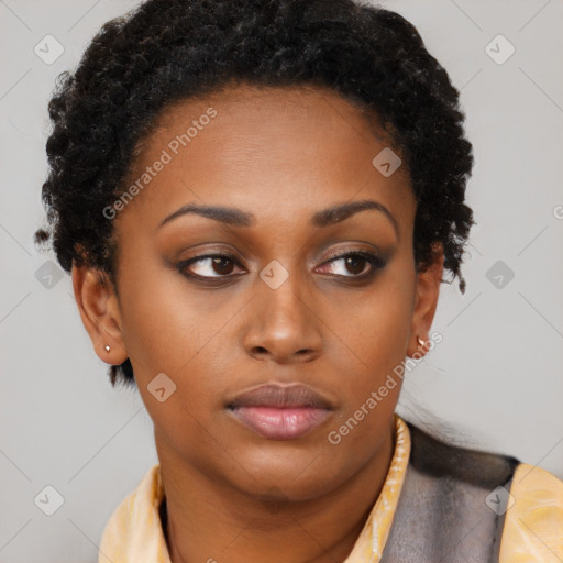 Neutral black young-adult female with short  brown hair and brown eyes