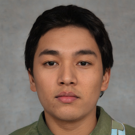 Neutral asian young-adult male with short  black hair and brown eyes
