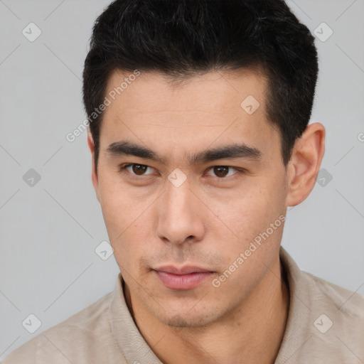 Neutral latino young-adult male with short  brown hair and brown eyes