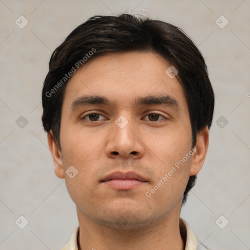 Neutral asian young-adult male with short  brown hair and brown eyes