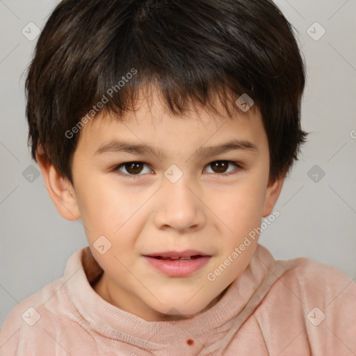 Joyful white child male with short  brown hair and brown eyes