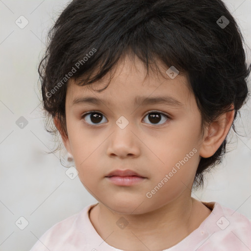 Neutral white child female with medium  brown hair and brown eyes