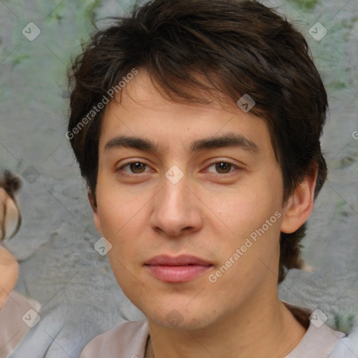 Neutral white young-adult male with medium  brown hair and brown eyes