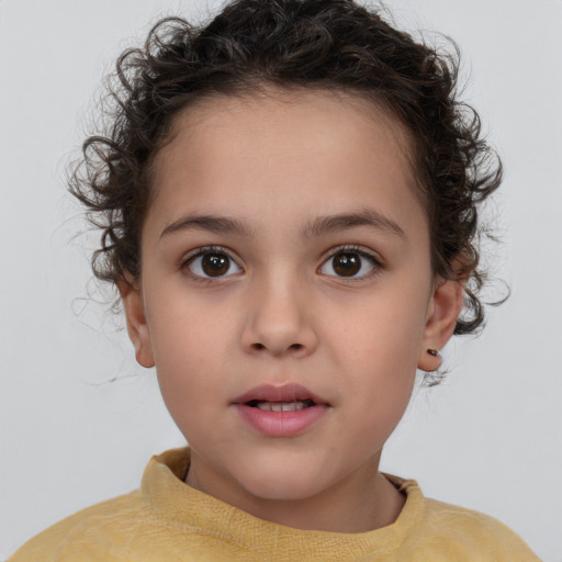 Neutral white child female with short  brown hair and brown eyes