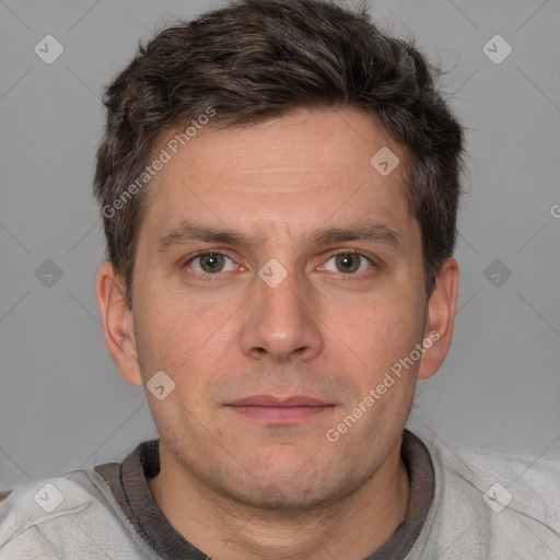 Neutral white adult male with short  brown hair and brown eyes