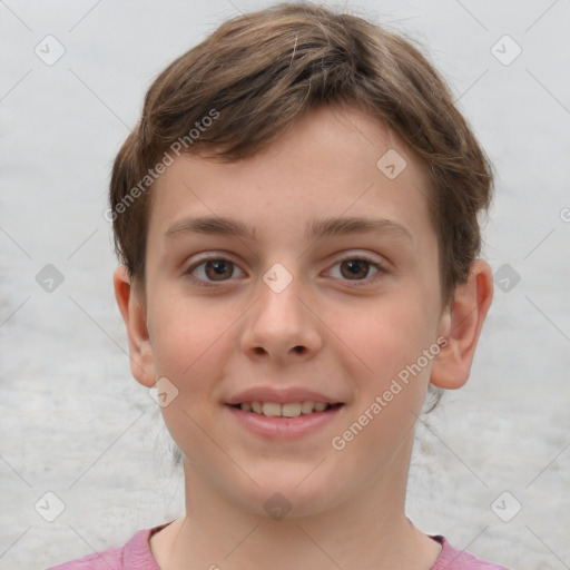 Joyful white child male with short  brown hair and brown eyes