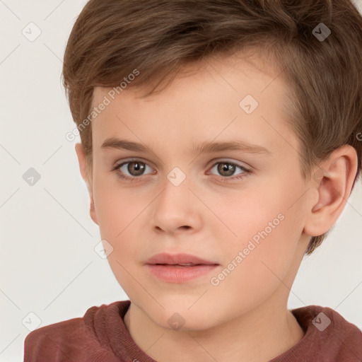 Joyful white child male with short  brown hair and brown eyes