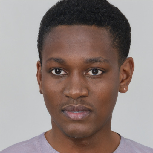 Neutral black young-adult male with short  brown hair and brown eyes
