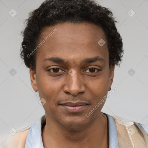 Neutral latino young-adult male with short  brown hair and brown eyes