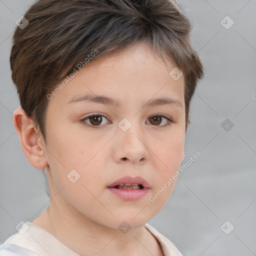 Neutral white child female with short  brown hair and brown eyes