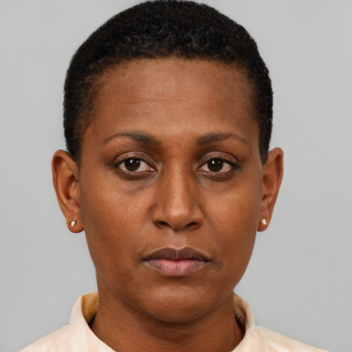Neutral black young-adult female with short  brown hair and brown eyes
