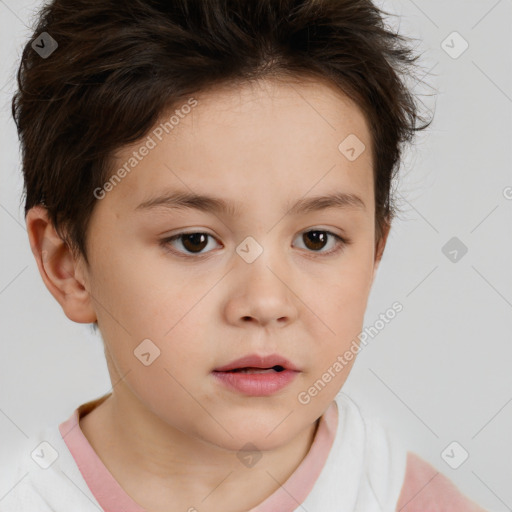 Neutral white child female with short  brown hair and brown eyes