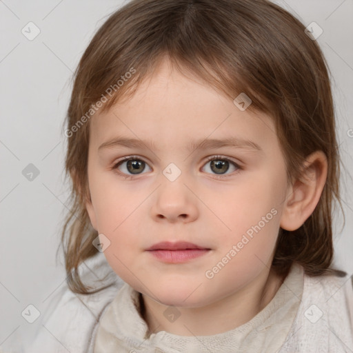 Neutral white child female with medium  brown hair and brown eyes