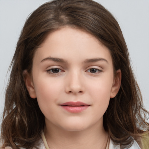 Neutral white child female with medium  brown hair and brown eyes