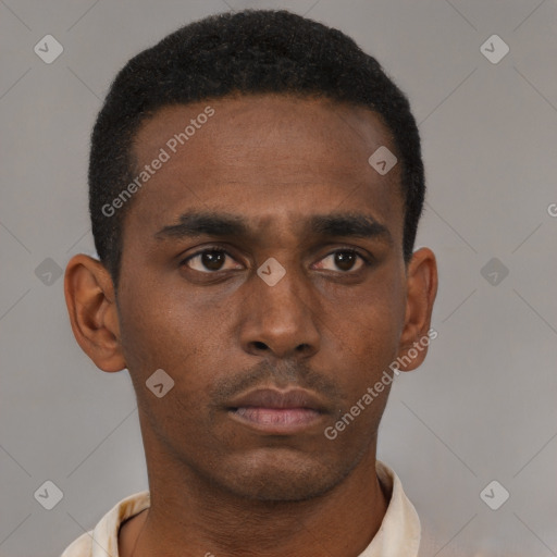 Neutral black young-adult male with short  brown hair and brown eyes