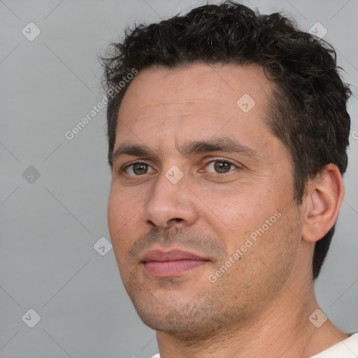 Neutral white adult male with short  brown hair and brown eyes