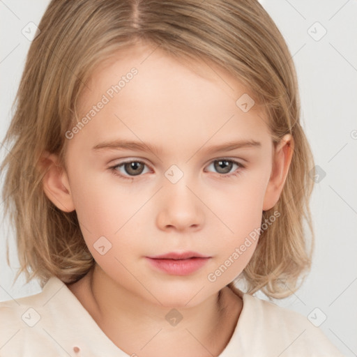 Neutral white child female with medium  brown hair and brown eyes