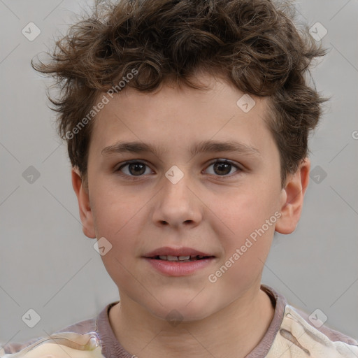 Joyful white child male with short  brown hair and brown eyes