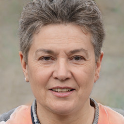 Joyful white middle-aged male with short  brown hair and brown eyes