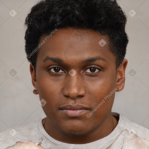 Neutral black young-adult male with short  brown hair and brown eyes