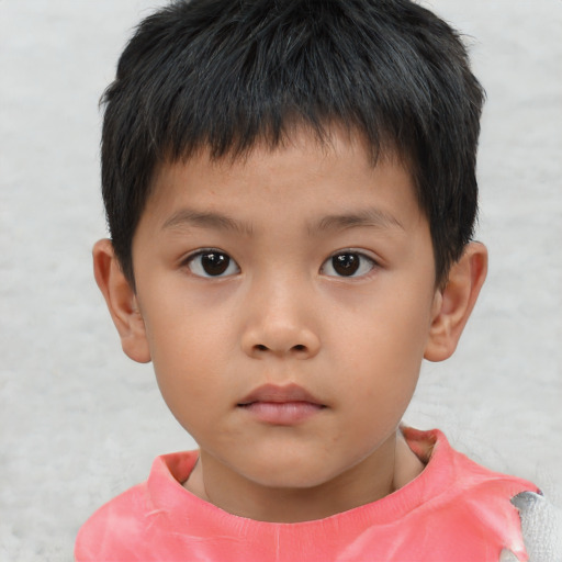 Neutral asian child male with short  brown hair and brown eyes