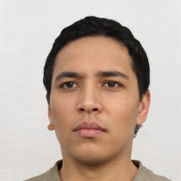 Neutral asian young-adult male with short  black hair and brown eyes