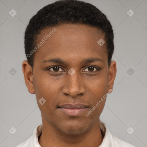 Neutral black young-adult male with short  brown hair and brown eyes