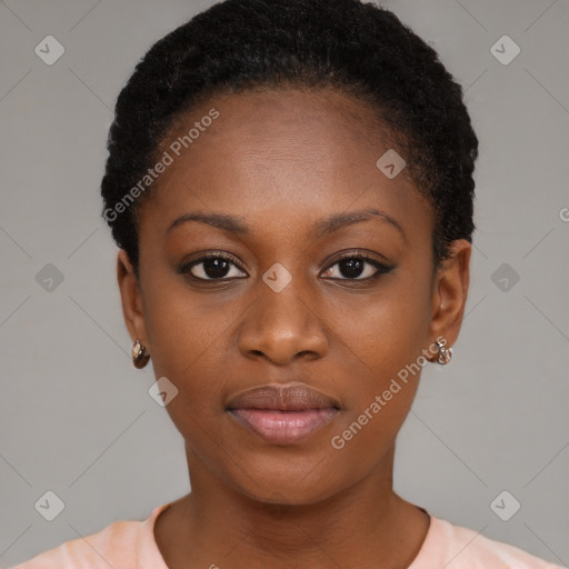 Neutral black young-adult female with short  brown hair and brown eyes