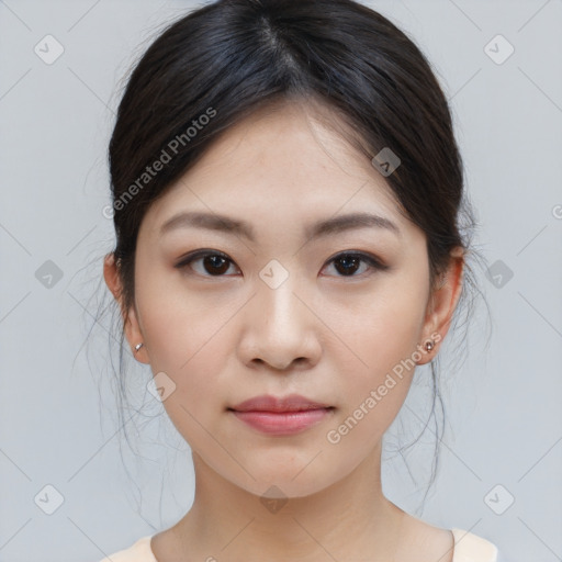 Neutral asian young-adult female with medium  brown hair and brown eyes