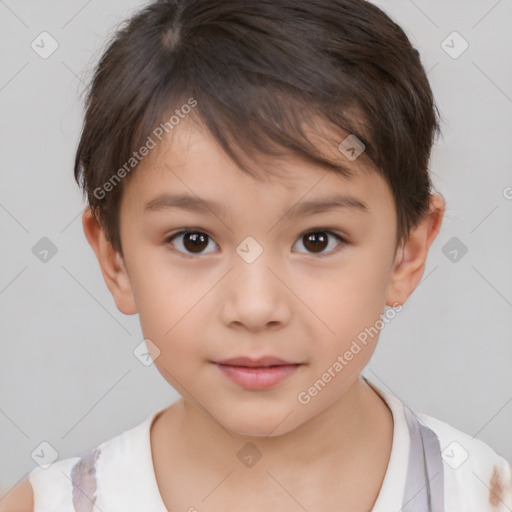 Neutral white child female with short  brown hair and brown eyes