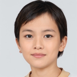 Neutral asian young-adult female with short  brown hair and brown eyes