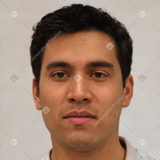 Neutral asian young-adult male with short  brown hair and brown eyes