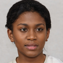 Neutral black young-adult female with short  brown hair and brown eyes